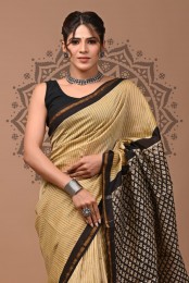  Chanderi Silk Saree - Vertical Stripes 