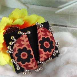  Handmade Ajrakh Fabric Chandra Earrings Flower 