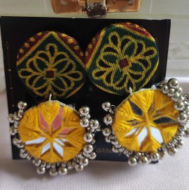  Handcrafted Round Mirror Erring Yellow Ajrakh 