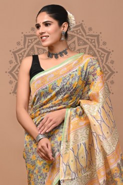  Chanderi Silk Saree - Yellow 