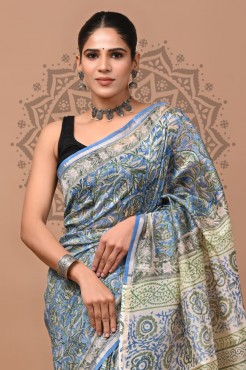  Chanderi Silk Saree - Sky 