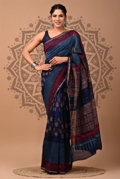  Pure Chanderi Silk - Hand Block Stripe 