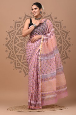  Kota Doriya Dabu Print Saree, Pink, Cotton Saree 