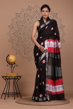  Nu_linen Shibori Black Red Saree 