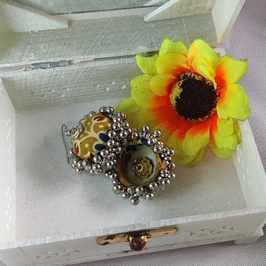  Handmade Fabric Jhumki Yellow Flowers 