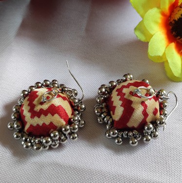  Handmade Fabric Jhumki Red Patola 