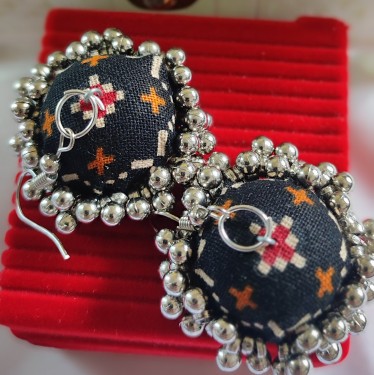  Handmade Fabric Jhumki Black Patola 