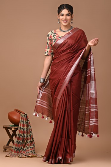  Nu_linen Maroon Saree 