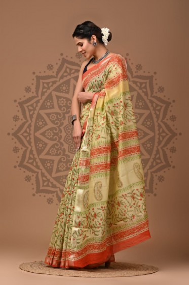  Maheshwari Sarees With  - Screen Printed Phooljaal 