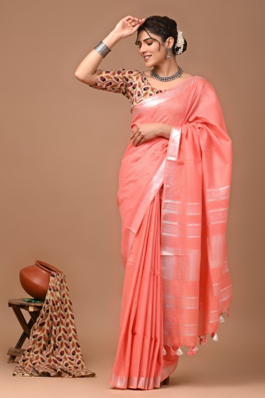  Nu_linen Peach Saree 