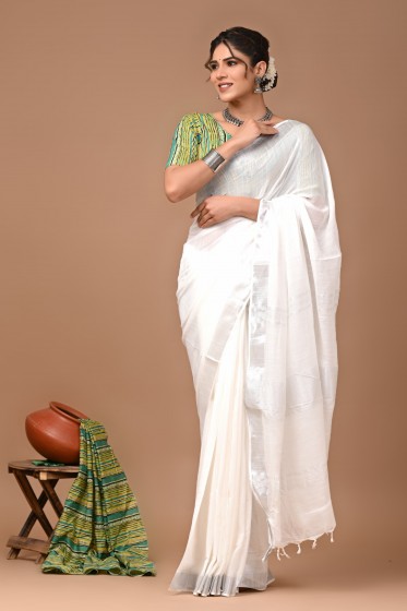  Nu_linen White Saree 