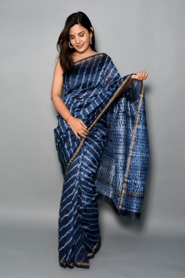  Chanderi Silk Saree - Blue 