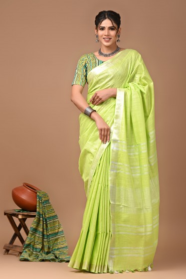  Nu_linen Lime Saree 