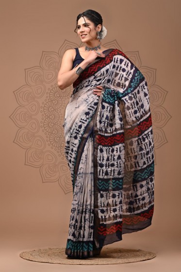  Maheshwari Sarees With  - Batik Printed Geometric 