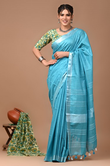  Nu_ Linen Light Blue Saree 