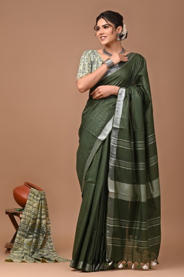  Nu_linen Olive Saree 