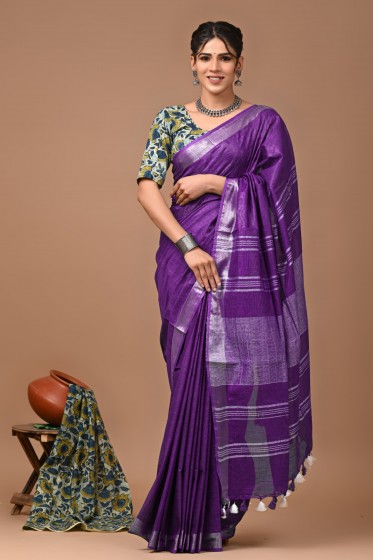  Nu_linen Purple Saree 