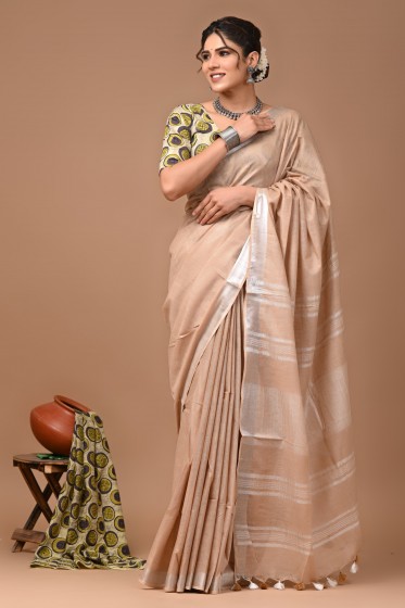  Nu_linen Biscuit Saree 