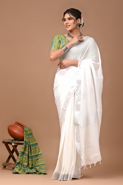 NU_Linen White Saree