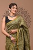 Chanderi Silk Saree - Hand Block Olive