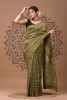 Chanderi Silk Saree - Hand Block Olive