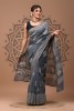 Chanderi Silk Saree - Hand Block Grey Rangoli