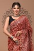 Chanderi Silk Saree - Hand Block Orange Boota