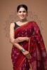 Chanderi Silk Saree - Hand Block Maroon Leaves