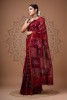 Chanderi Silk Saree - Hand Block Maroon Leaves