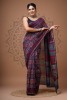 Chanderi Silk Saree - Hand Block Blue Jaal