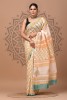 Sanganeri Chanderi Silk Saree - White Yellow