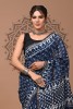 Chanderi Silk Saree - Hand Block Indigo Tides