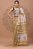 Kota Doriya Dabu Print Saree, Yellow White, Cotton Saree