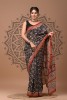 Chanderi Silk Saree - Hand Block Black Kairi