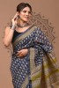 Chanderi Silk Saree - Hand Block Blue Yellow